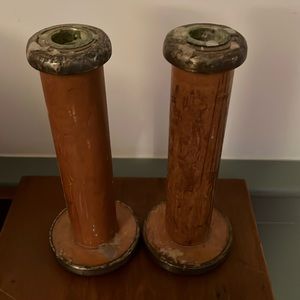 Antique Wooden Spool Candlesticks